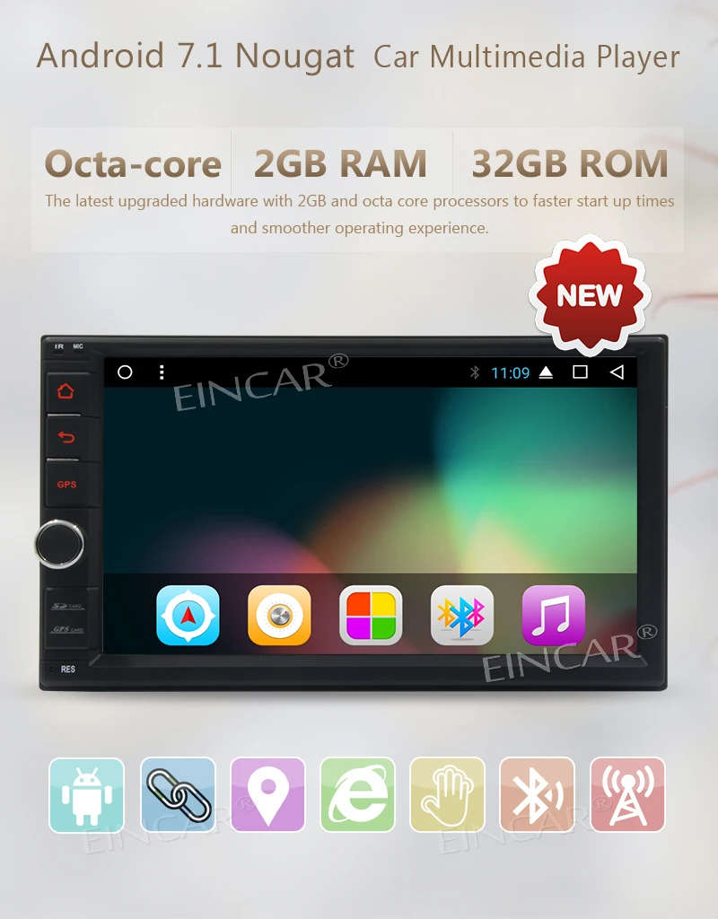 Excellent Rear camera+2Din Car Radio Stereo 8-core Android 7.1 Headunit no DVD GPS Navigation support 4G WIFI FM AM Steering Wheel Control 3