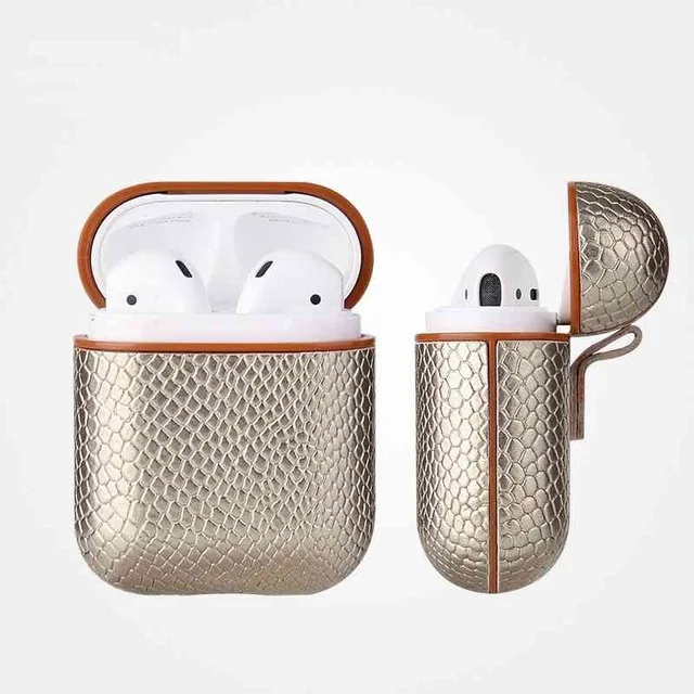 Сексуальный чехол со змеиным принтом для Apple AirPods, Bluetooth, беспроводные наушники с крючками, кожаный чехол для Air Pods, чехол для зарядки - Цвет: Золотой