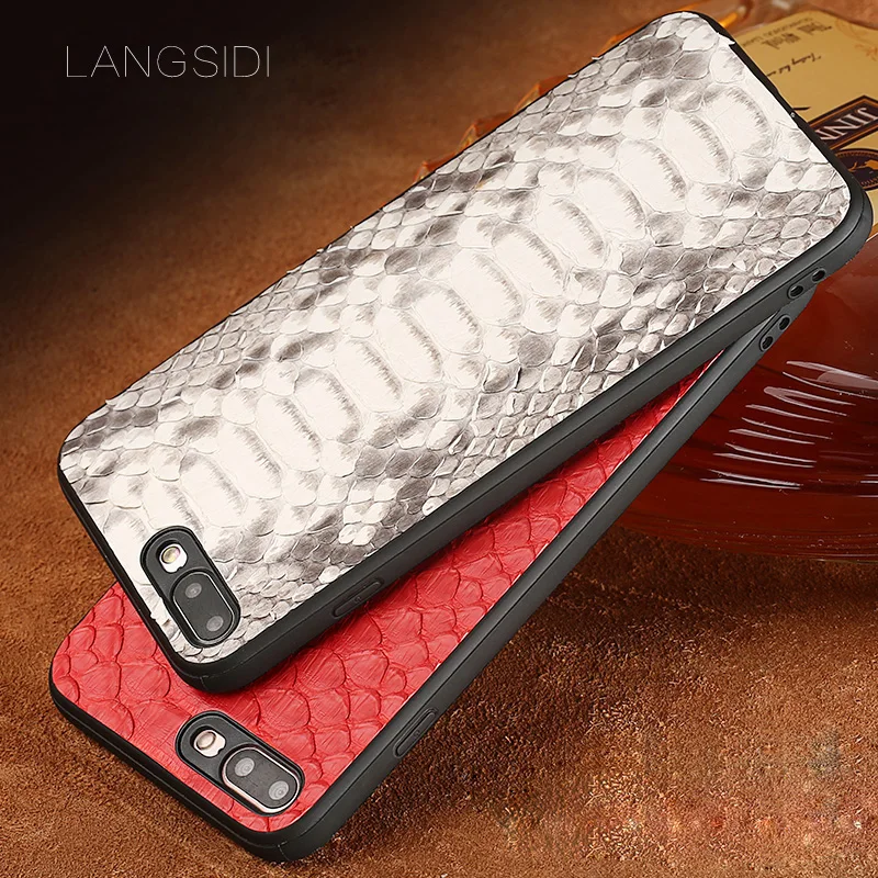 

wangcangli phone case For iPhone 7 Real Calf leather Back Cover Case/natural python skin Leather Case
