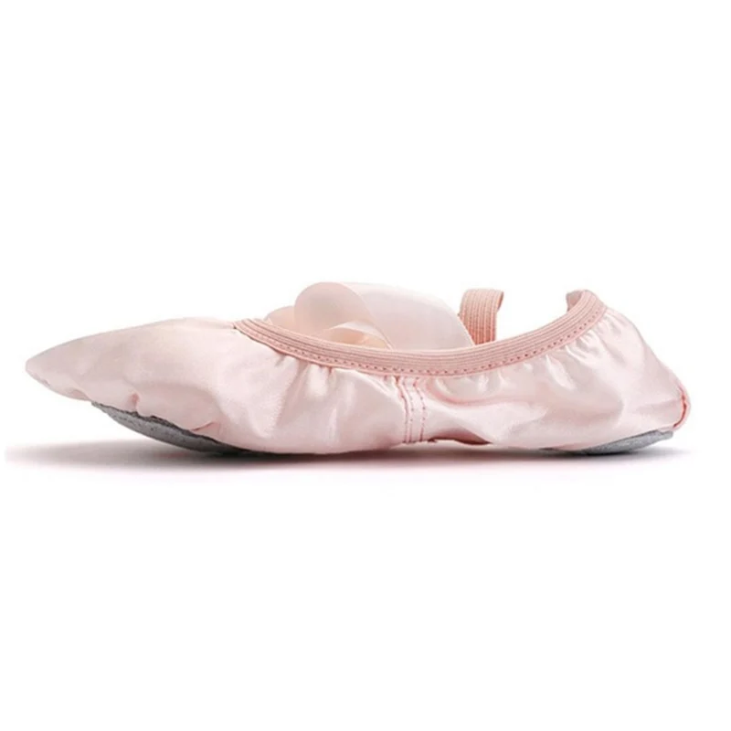 Children's and Adult Girls Ballet Dance Shoes Satin Gymnastics Flats Split Sole with Ribbon AN88