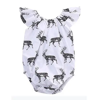 

Cotton Infant Baby Girls White Cartoon Sleeveless Romper Ruffles Deer Body Jumpsuit Outfits Clothes
