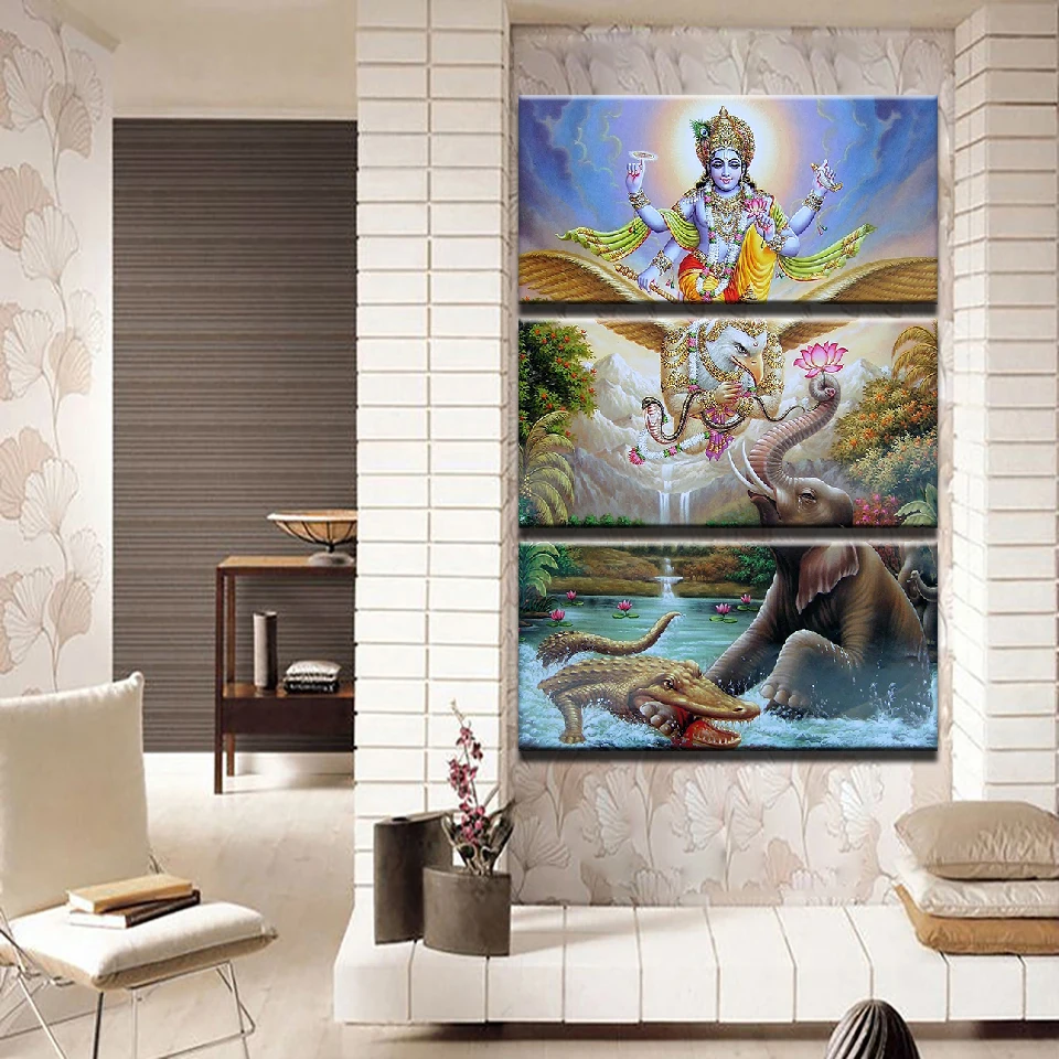 Canvas-HD-Print-Poster-Frame-Home-Decor-Room-3-Pieces-Hindu-Lord-God-Vishnu-Seated-On (1)