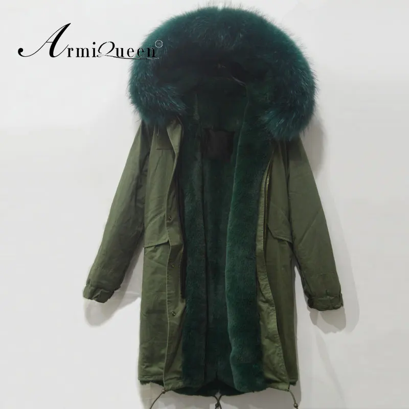 Новая концепция женщин армейский Стиль светло зеленый воротник с капюшоном армейская парка куртка