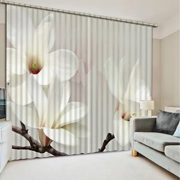 

3D Curtain Custom any size Classic Home Decor White flower 3D Curtain Bed room Living room Office Hotel Cortinas
