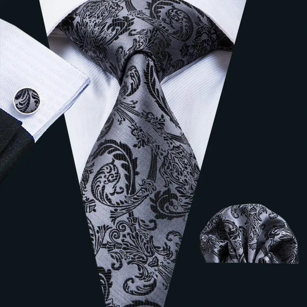 

LS-1578 Barry.Wang 2017 Mens Tie 100% Silk Gravata Floral Necktie Hanky Cufflink Set For Wedding Business Party Free Shipping