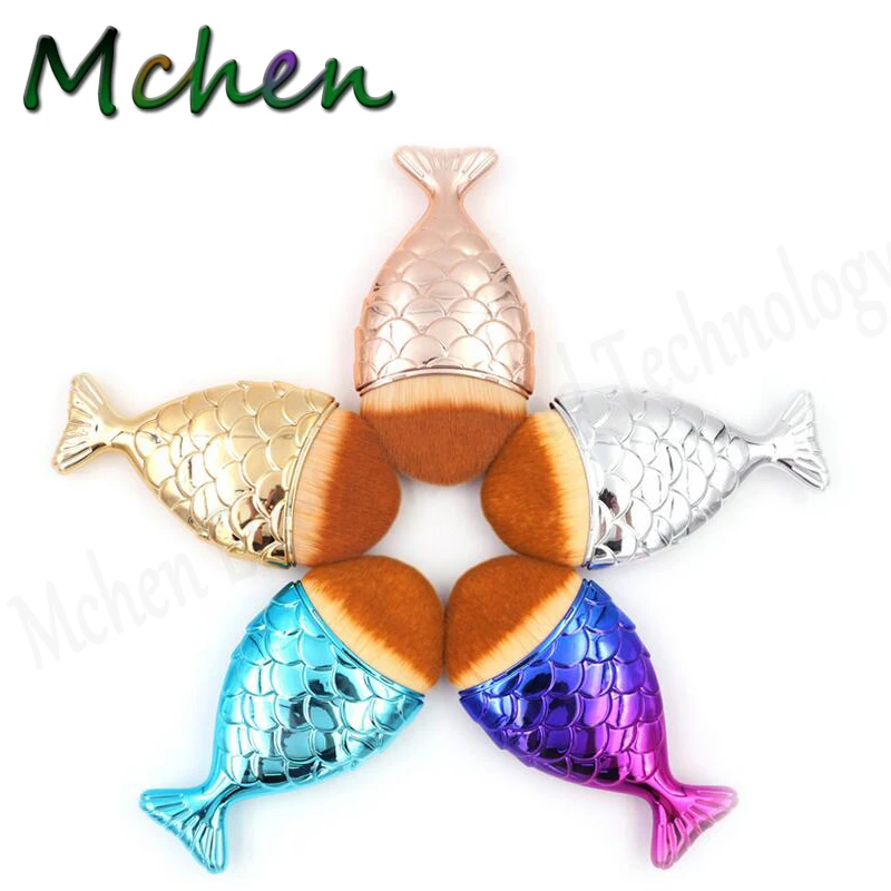 Cosmetic Fish Scale Makeup Brush Mermaid Bottom Foundation Powder Blush set&ampkits hotsale Fishtail make up Scrub maquiagem | Красота и
