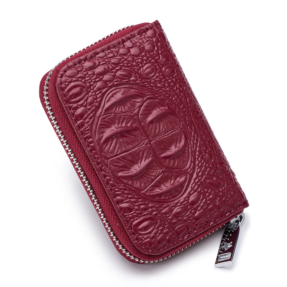 Дизайнерский женский крокодиловый кошелек Аллигаторы аккордеон кредитные футляры для идентификационных карт чехол для визиток для мужчин изменить брендовый Кошелек для монет - Цвет: Wine Red