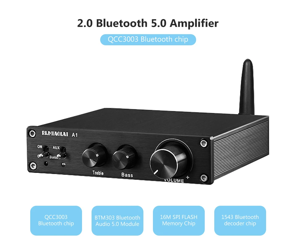 PJ.MIAOLAI HiFi Bluetooth 5.0 TPA3116D2 Digital Amplifier Stereo Home Audio 100W×2 Treble Bass Control For Home Sound Theater 3 channel amplifier