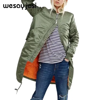 

Winter long jackets and coats 2018 spring female coat casual military olive green bomber jacket women basic jackets plus size