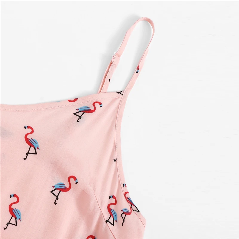 SHEIN Топ С Оборкой И Графическим Принтом И Брюки Пижама Комплект Летний Женский Комплект Без Рукавов