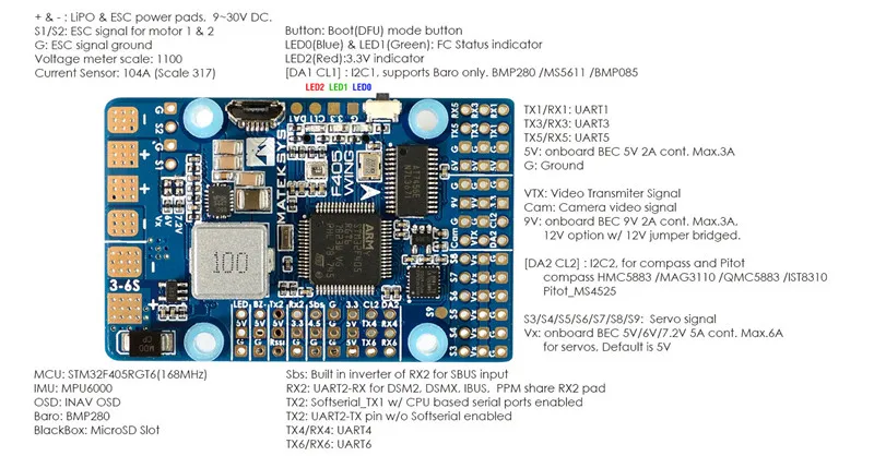 MATEKSYS Flight Controller F405-WING STM32F405RGT6 BMP280 Barometer MicroSD BlackBox Softserial 7 Servos 4 BEC & Current Sensor-1 (5)