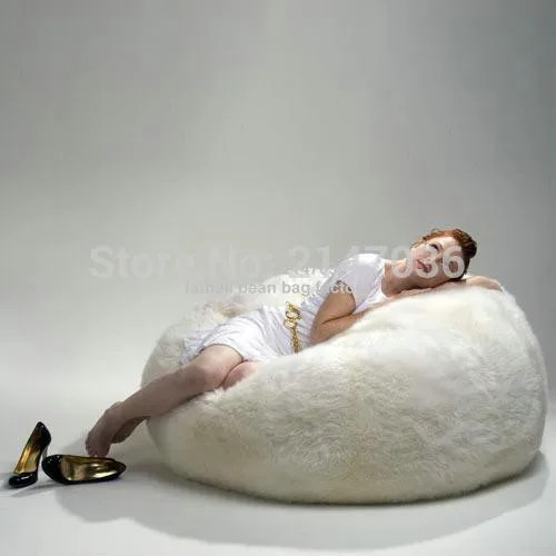 Большой лимон, белый или кремовый лохматый искусственный мех длинный мех Beanbag чехол плюшевый мешок кресло 116 см(D