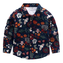 Рубашка для мальчиков; плотная флисовая рубашка с длинными рукавами; классические праздничные рубашки из хлопка с листьями для детей от 2 до 8 лет