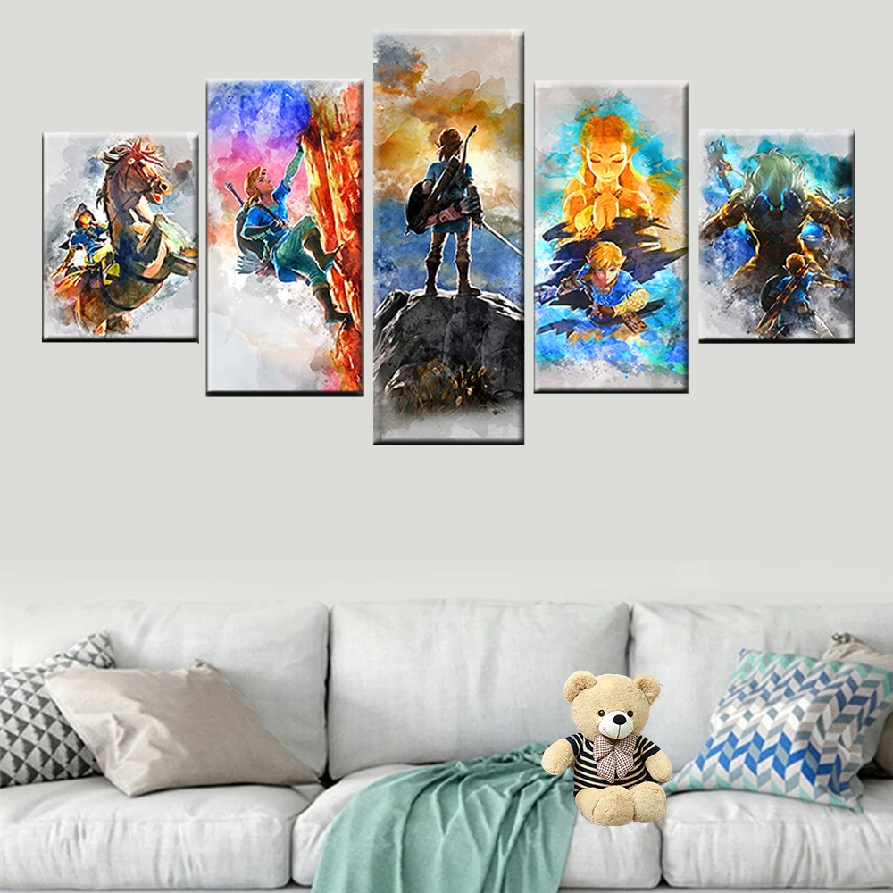 

5 panel Zelda legend picture game poster wall art modular canvas modern boy bedside background decorative picture