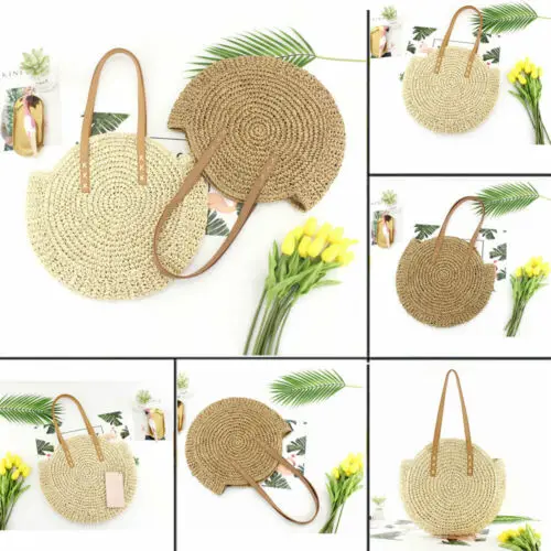 2019 Women Bag Round Circular Rattan Wicker Straw Woven Crossbody Beach Bag Basket Gift Bohemia Bag Handbags Ladies Shoulder Bag
