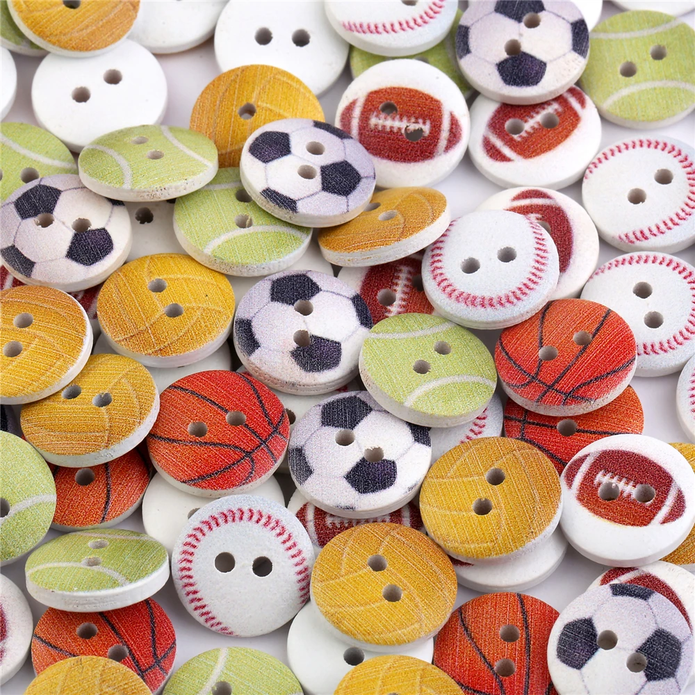 50Pcs Colorful 2 Holes Cute Various Ball Shapes Wood Sewing Buttons