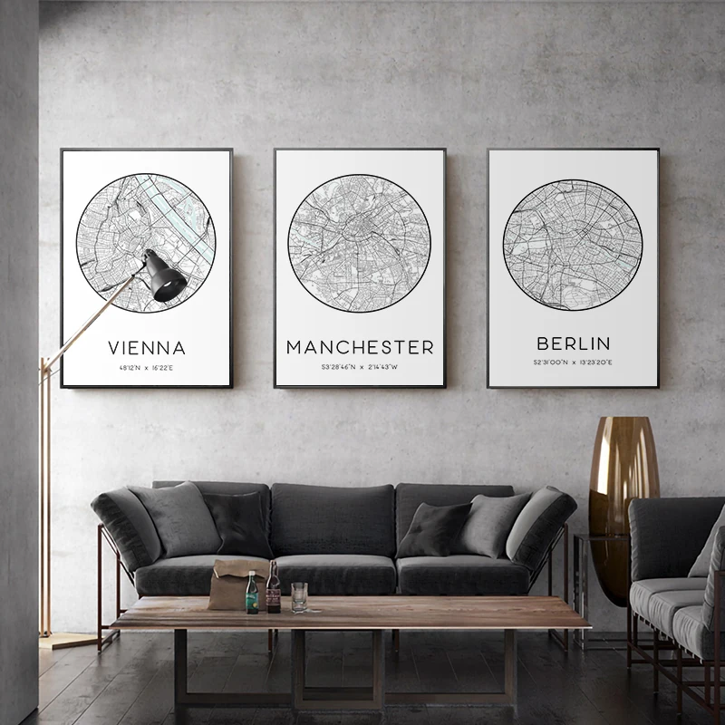 Минималистичная Карта города, Мадрид, Лондон, Warsaw, Las Vegas, холст, плакаты и принты, настенная художественная картина для гостиной, домашний декор