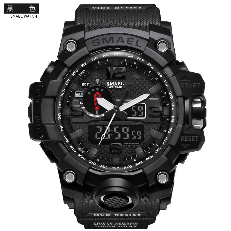 SMAEL брендовые камуфляжные модные цифровые часы для мужчин спортивные аналоговые кварцевые часы для плавания светодиодный электронные часы для мужчин s Relogio Masculino - Цвет: All Black