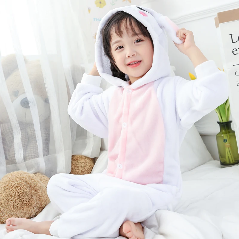 Animal Pajamas Sets Winter Flannel Cartoon Sleepwear Unicorn Pajamas Animal Unicornio panda Jumpsuit Children onesie 4-12Yrs