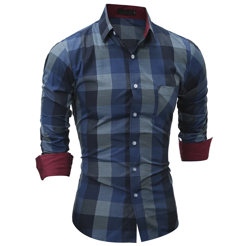 New Fashion Men S Plaid Casual Shirt Men Clothes Slim Fit Men Long Sleeve Shirt Cotton
