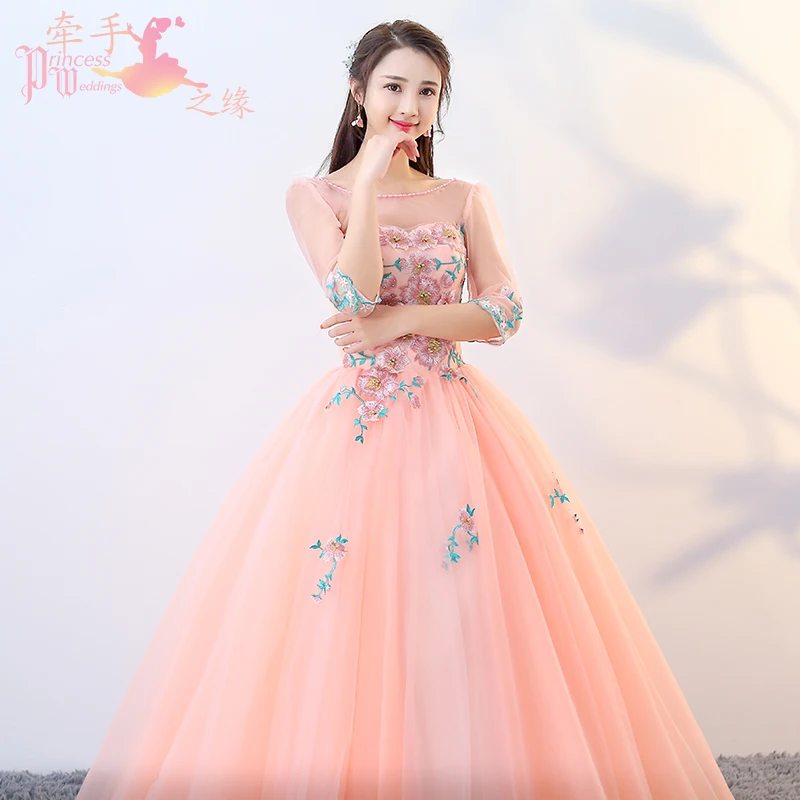 

New Pink half sleeve sweat lady girl women princess bridesmaid banquet party ball dress gown