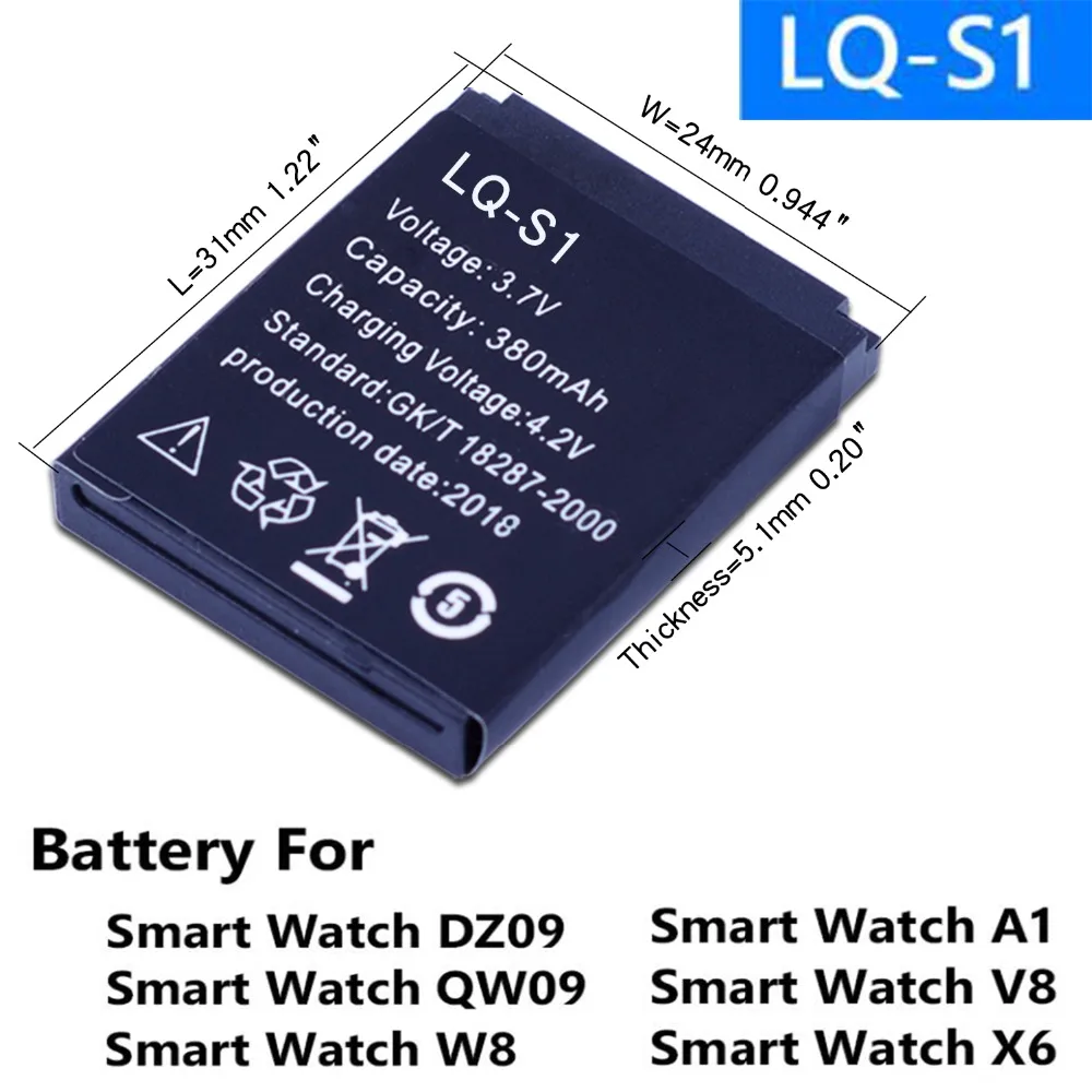 Прочный Аккумулятор для умных часов 1 шт. LQ-S1 AB-S1 3,7 в 380 мАч литиевая аккумуляторная батарея для умных часов DZ09 W8 A1 T8 X6 QW09