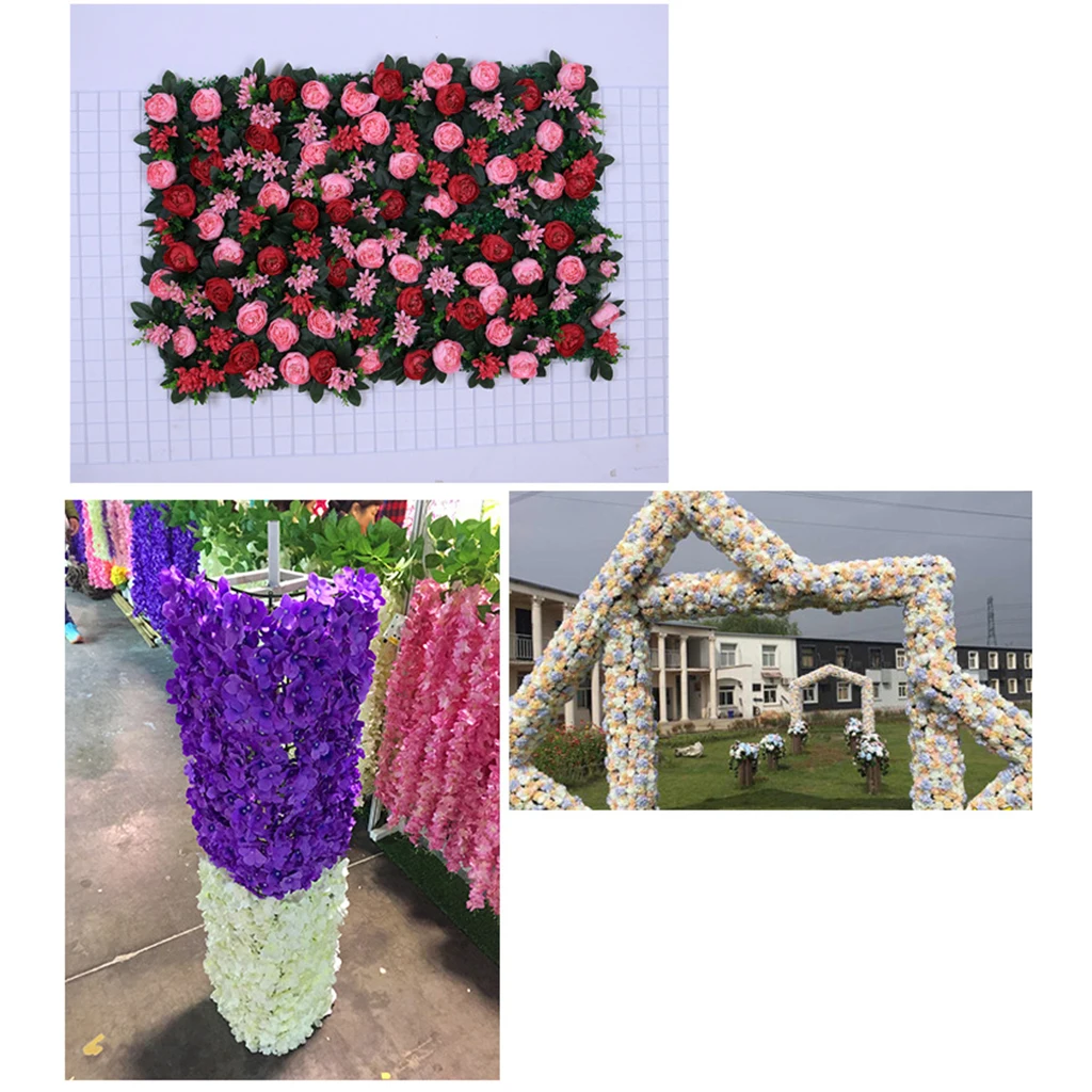 3pcs Romantic Simulation Silk Flower Wall Panel Mat for Wedding Studio Background Venue Decorations Photo Props Home Ornament