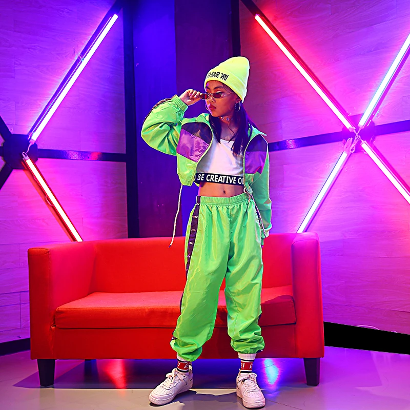 Children'S Hip Hop Dance Wear Girls Jazz Modern Dancing Costumes Fluorescence Clothing Suits Kids Stage Costumes Outfits DQS2135