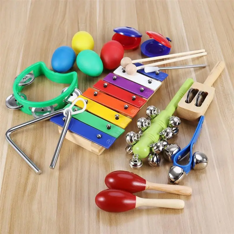15 шт. Детские Ударные музыкальные инструменты, Набор игрушечных ритм-секция, дошкольные образовательные инструменты с сумкой для переноски(красный песок молоток