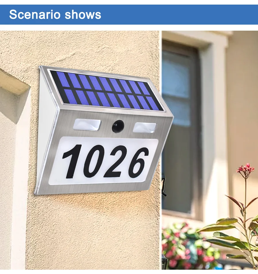 Светодиодный светильник на солнечных батареях с номером адреса дома из нержавеющей стали с датчиком движения, солнечный светильник для сада, дома, двора, двери