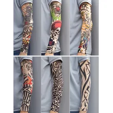 Fake Temporary Tattoo Sleeves Tattoos Full Long Slip On Arm Tattoo Sleeve Kit Men Elastic Nylon Glove Tattoos black skull design
