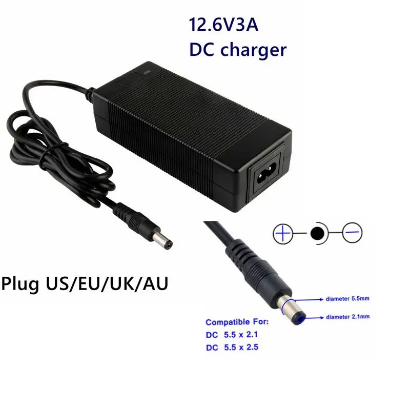 

12.6V 3A power charger for CCTV 12V lithium batteries pack18650 battery