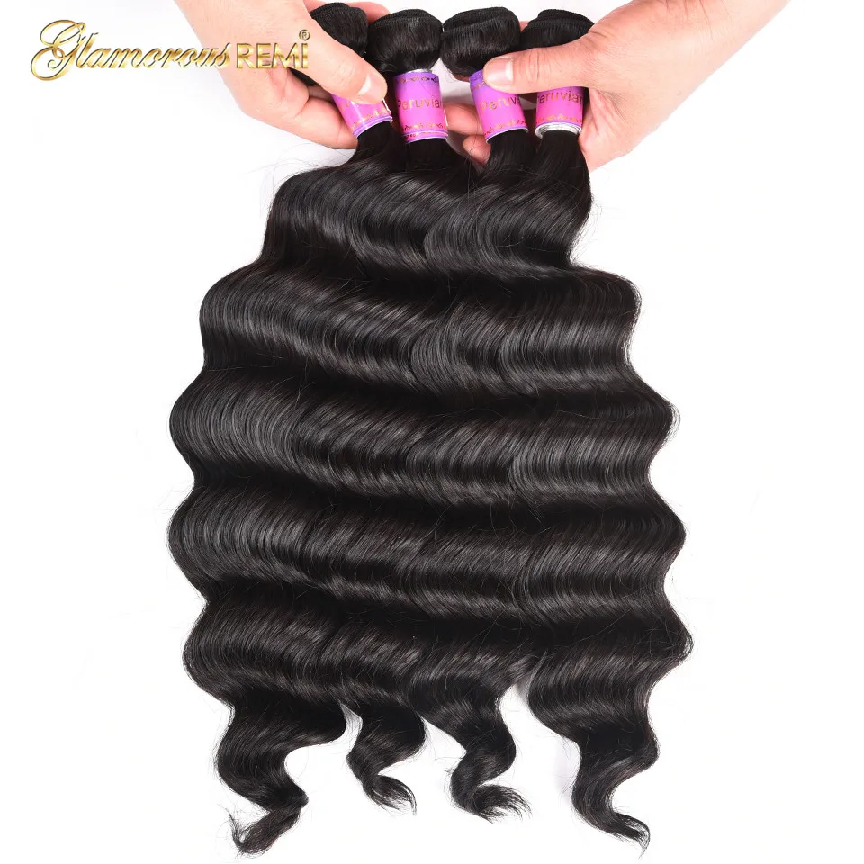 Glamorousremi Hair Peruvian Loose Deep Wave 100% Human Hair Bundles Remy Hair Can Buy 1/3/4 Bundles 8-26 inch 1B Free Shipping
