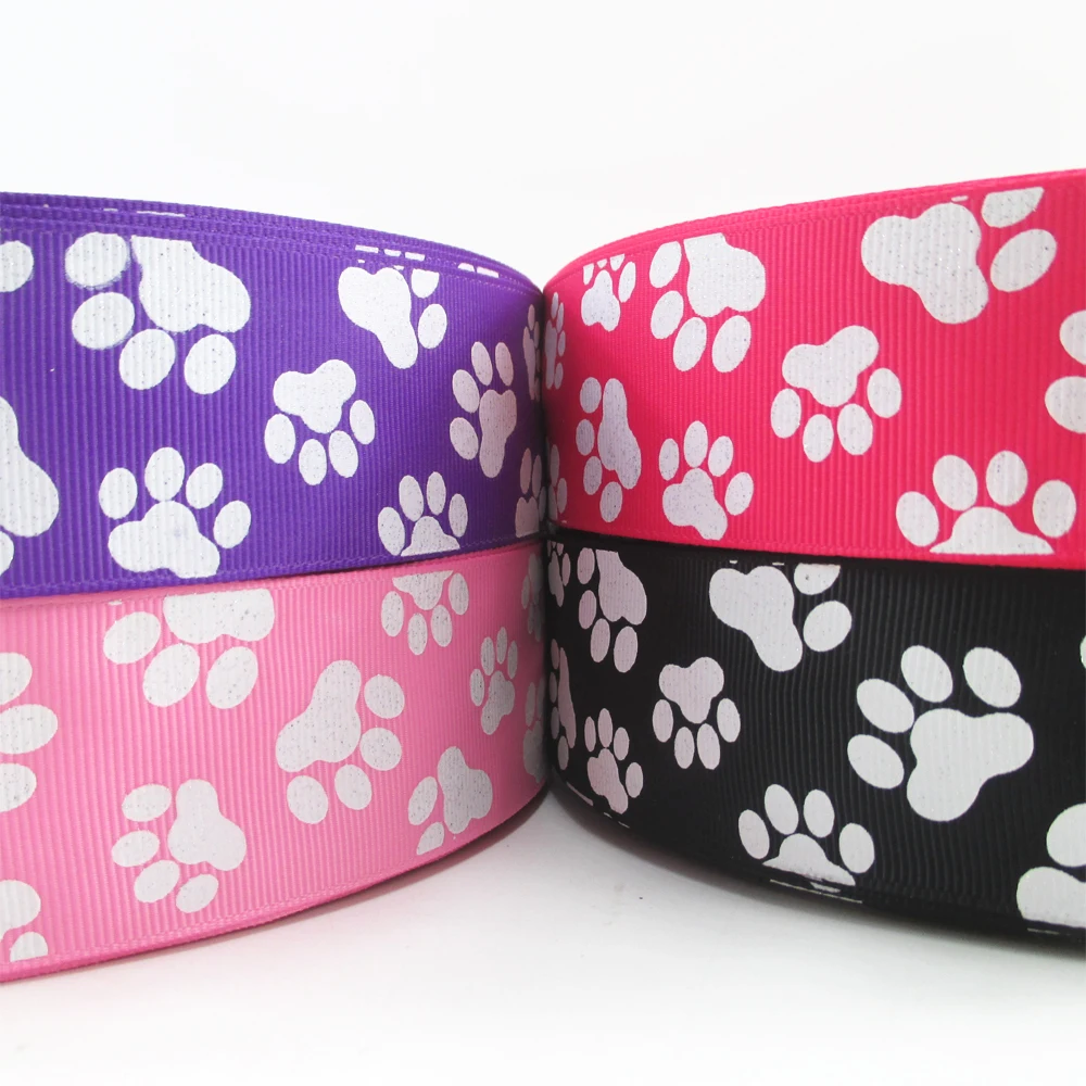 

David accessories 1.5" or 3"glitter Dog footprints grosgrain ribbon 50 yards,DIY handmade materials,50Yc2543
