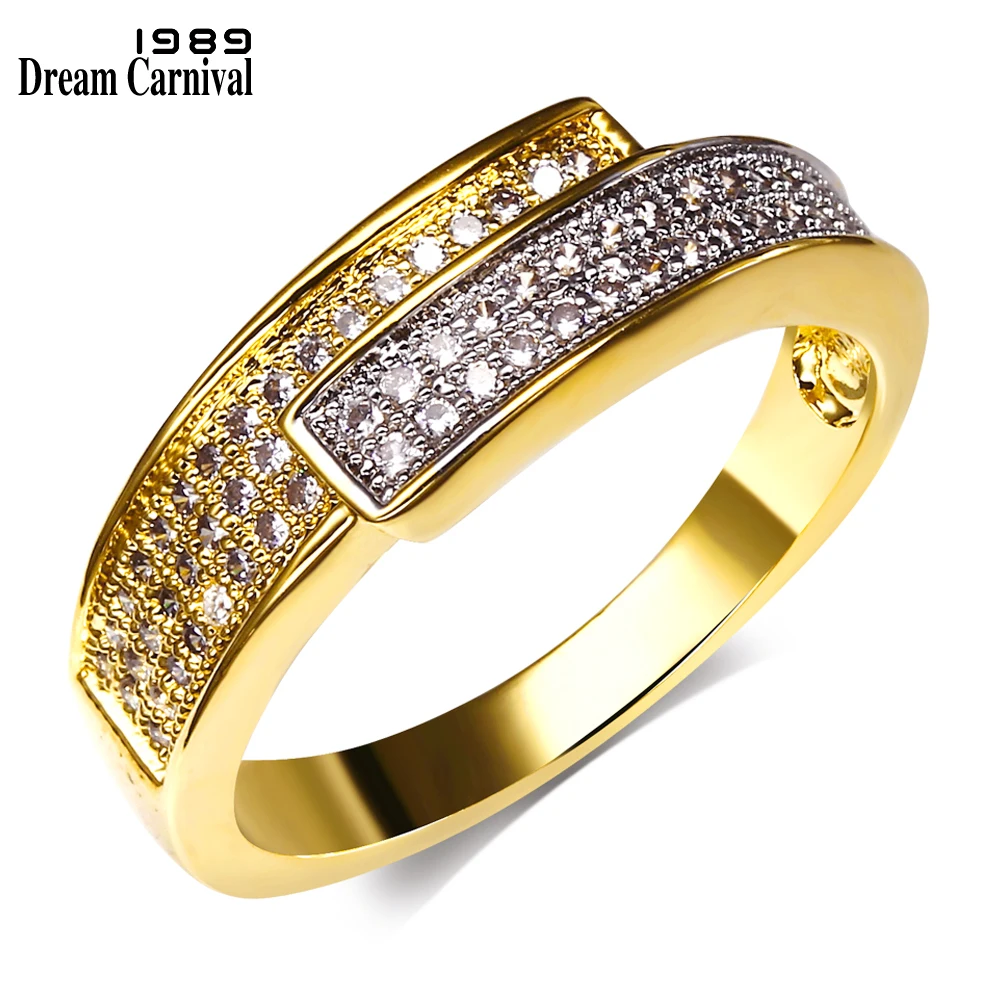DreamCarnival 1989 Women Engagement Ring Rhodium Two Tones Gold-color New Design Zircon Aniversario Anillos Anel Jewelry YR6448