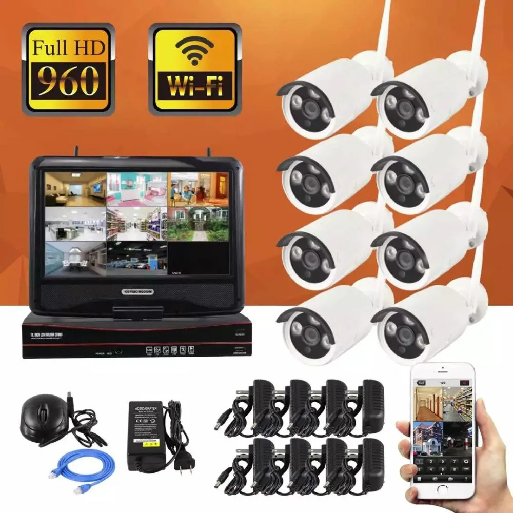 

SmartYIBA 10" WiFi NVR Kits Security Camera System Wireless 8CH 960P NVR Wireless Surveillance System 8PCS 960P Outdoor Camera