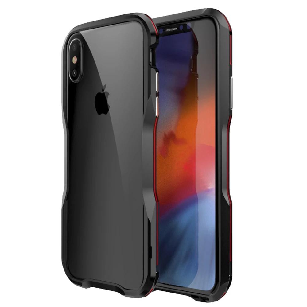 Luphie изогнутый металлический бампер для iphone Xs Max чехол Xr ультра тонкий алюминиевый бампер рамка для iphone 7 Plus 8 X Xs противоударный чехол - Цвет: Black Red