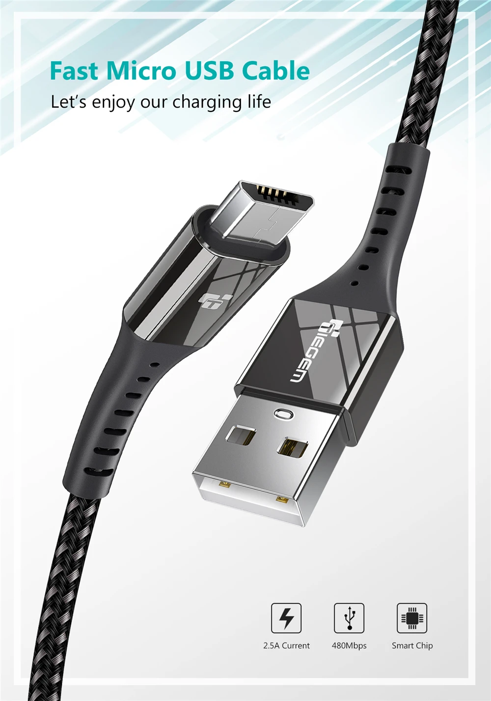 TIEGEM Micro USB кабель 2.4A нейлон Быстрая зарядка USB кабель для передачи данных для samsung Xiaomi Android мобильный телефон usb зарядный шнур 1 м 2 м 3 м