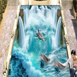 Beibehang самоклеющиеся обои Дельфин водопад Водонепроницаемый Стикеры противоскользящие Ванная комната пол 3D Росписи Стен документы