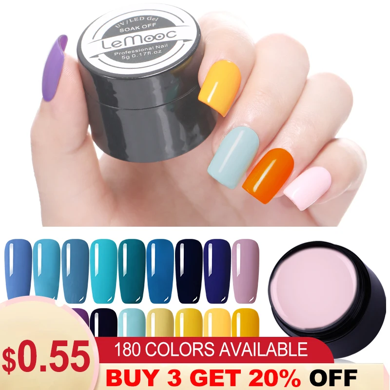

LEMOOC 5ml Pure Tips UV Nail Gel Polish Nail Art Lacquer 180 Colors Glitter Color Painting Soak Off Gel Nail Varnish
