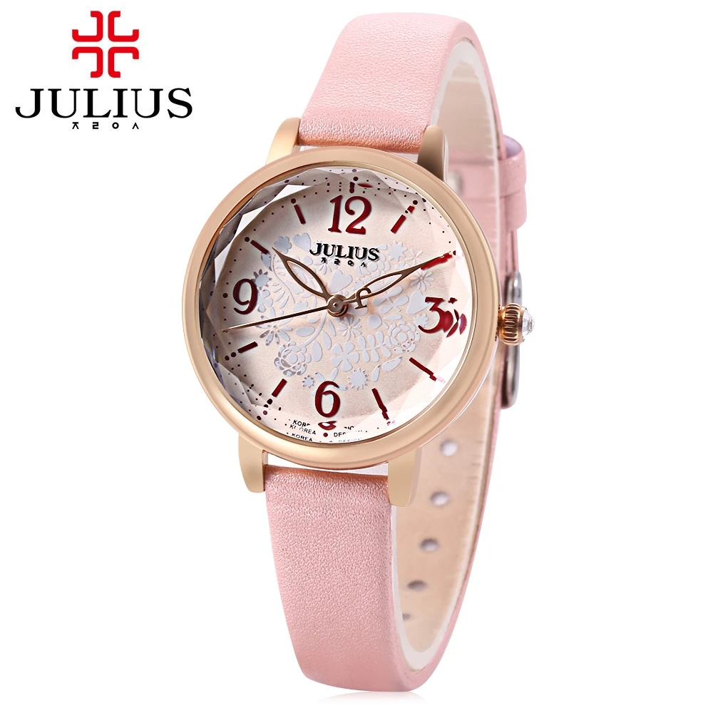 

JULIUS JA - 929 Fashion Women Quartz Watch Solid Mirror Imported Japan Movt Leather Band Wristwatch