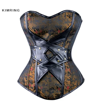 

Kimring Sexy Slimming Faux Leather Corset Double "Y" Criss-cross Steampunk Corset Women Waist Cincher Vintage Gothic Corselet
