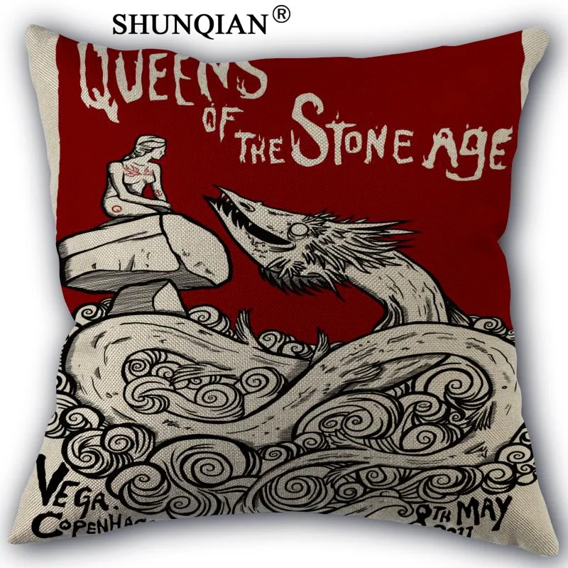 

Custom queens of the stone age pillowcase Custom Cotton Linen Throw Pillow Cover Pillowcase Customize 45x45cm one side