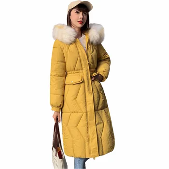 

Winter Jacket Women casual solid coat New Fashion Casual Fur Hooded Long Cotton Thicken parka Winter outerwear