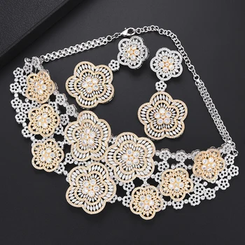 

Siscathy Fashion Big Flower Statement Necklace Drop Earrings Resizable Rings Bracelet Women Bride Wedding Jewelry Sets 2019 New