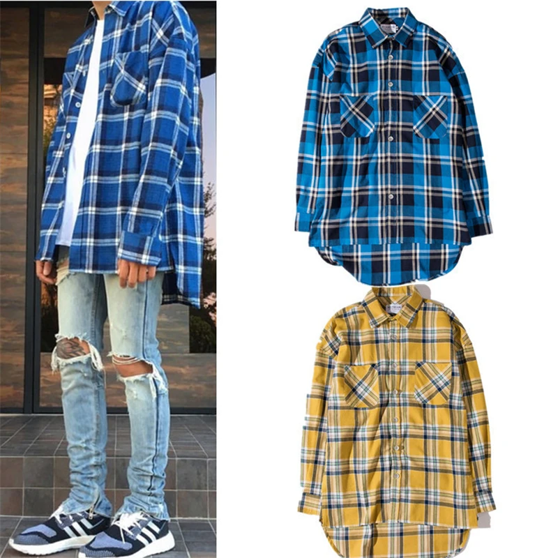 スコットランドのタータンチェック男性シャツジャスティンビーバー長袖ファッションtシャツ湾曲した裾不規則な長さ男青黄色のチェック柄シャツ Shirt Justin Shirt Justin Biebercurved Hem Aliexpress