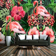 Custom 3d wallpaper Nordic style natural flamingo plant TV background wall - Healthy silk waterproof material Custom 3d wallpaper Nordic style natural flamingo plant TV background wall - Healthy silk waterproof material