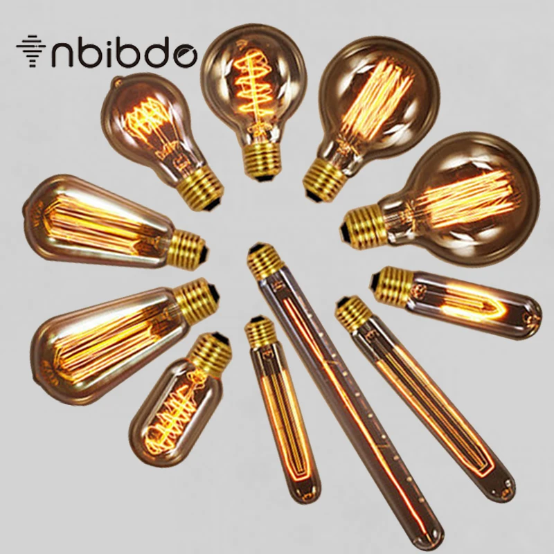 

American vintage Edison Light Bulbs Tungsten wire light source Pendant Lights 110V 220V E27 Brass Lamp Holder Incandescent Bulbs