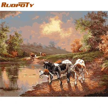 

RUOPOTY Frame Cow Animals DIY Painting By Numbers Acrylic Paint By Numbers Handpainted Oil Painting For Home Decors 40x50cm Arts