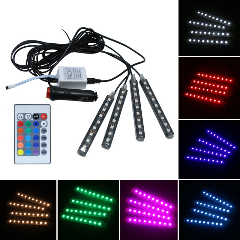 Автомобильная светодиодная лента RGB 4*9 шт. SMD 5050 10 Вт интерьерная декоративная